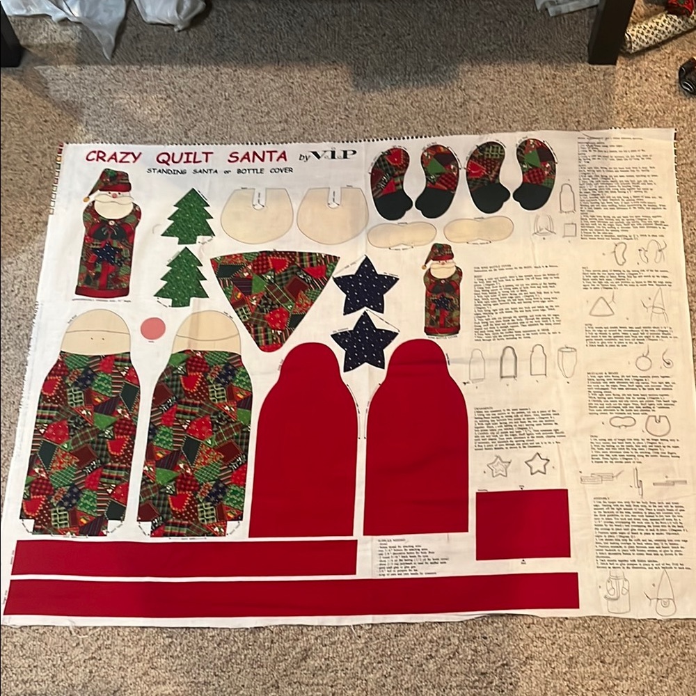 Crazy Quilt Santa Craft fabric panel Wine Bottle Cover Christmas